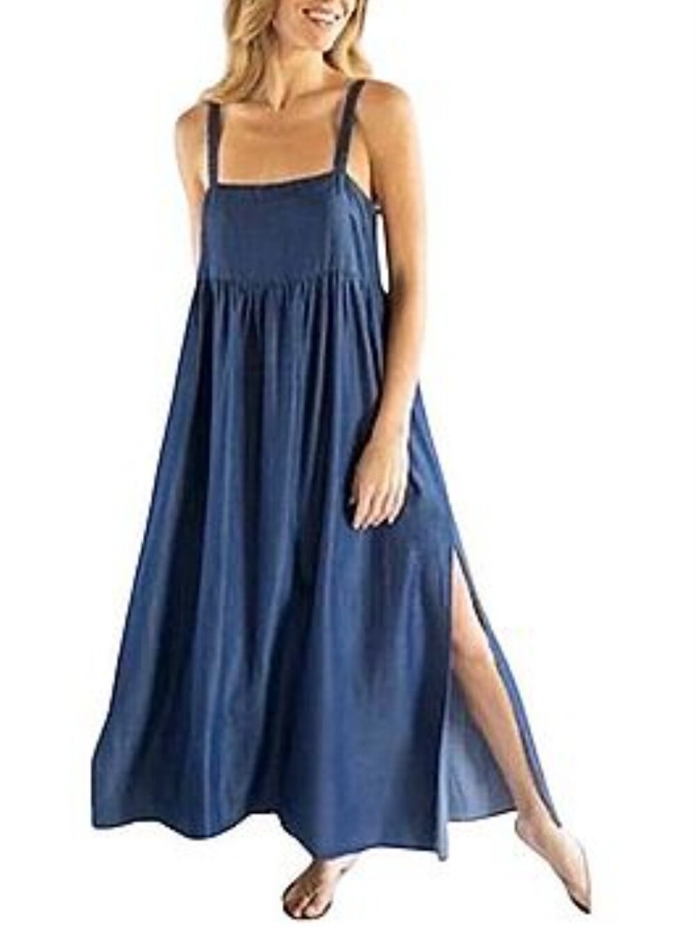 NATURAL LIFE Blue Denim Maxi Dress with Spaghetti Straps